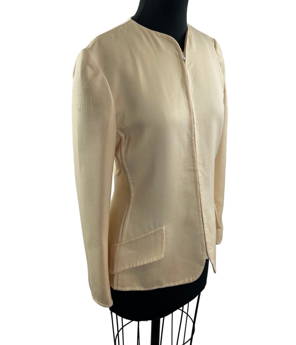Vintage CAROLYNE ROEHM Cream Wool Long Sleeve Zip Collarless Blazer Jacket Sz 6